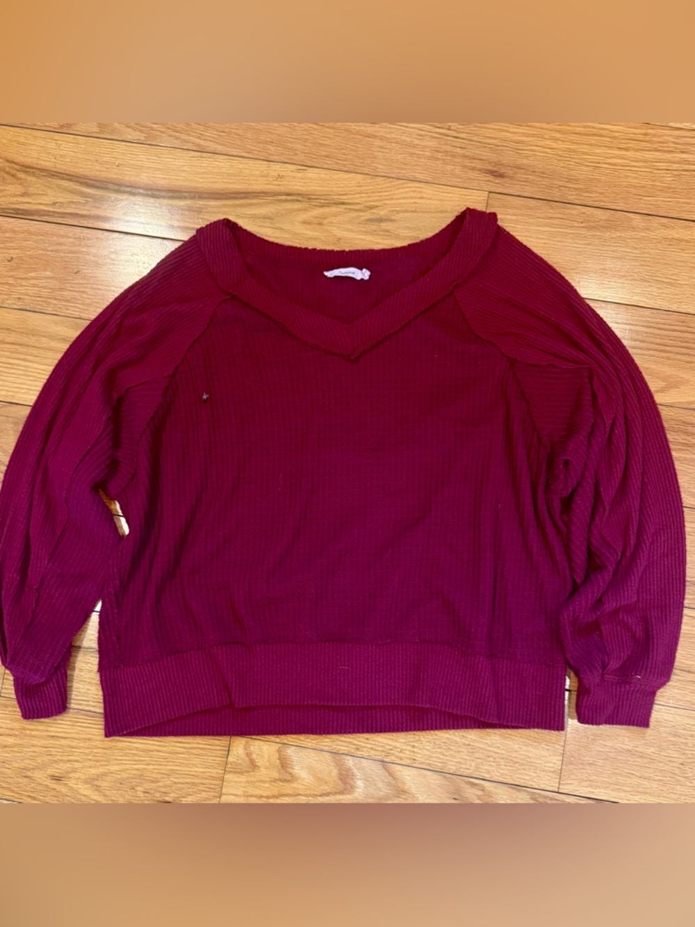 Lush Ribbed V-Neck Sweater in Berry Red